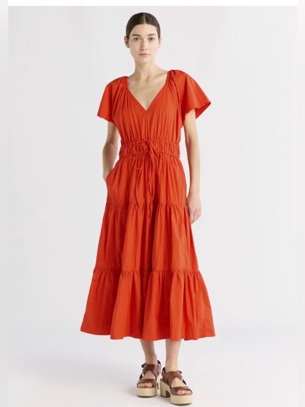 NWOT Free Assembly Women's Tiered Cotton Maxi Dress - Red